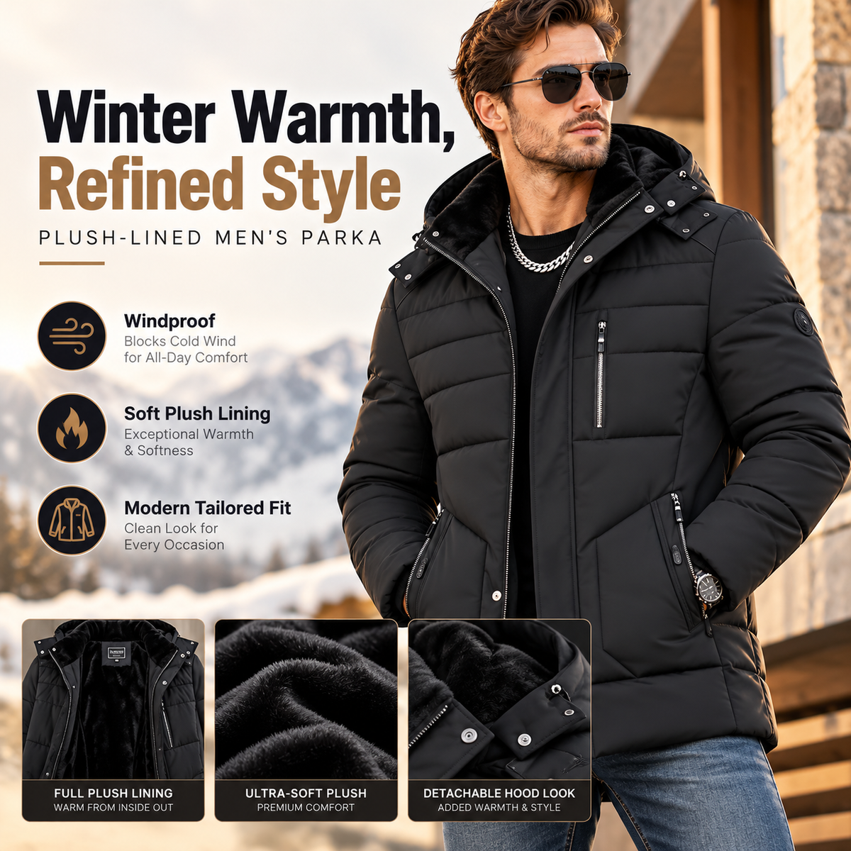 Men's Premium Winter Coat – Warm Plush-Lined Hooded Jacket
