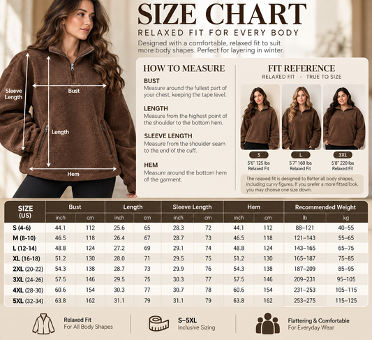 Women's Premium Sherpa Quarter-Zip Pullover – Ultra-Soft Fleece, Relaxed Fit, Sizes S–5XL