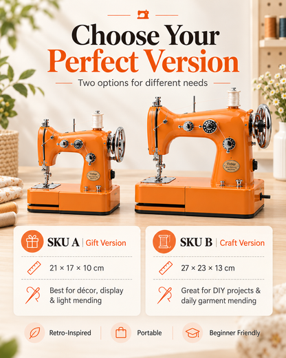 Vintage Mini Sewing Machine, Portable Retro Desktop Sewing Machine, Dual Power Handheld Sewing Kit