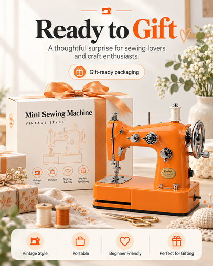 Vintage Mini Sewing Machine, Portable Retro Desktop Sewing Machine, Dual Power Handheld Sewing Kit