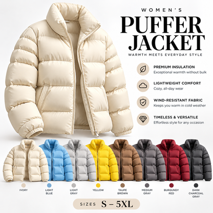 Stand Collar Puffer Jacket, Lightweight Windproof Winter Warm Quilted Coat, S-5XL, 8 Colors