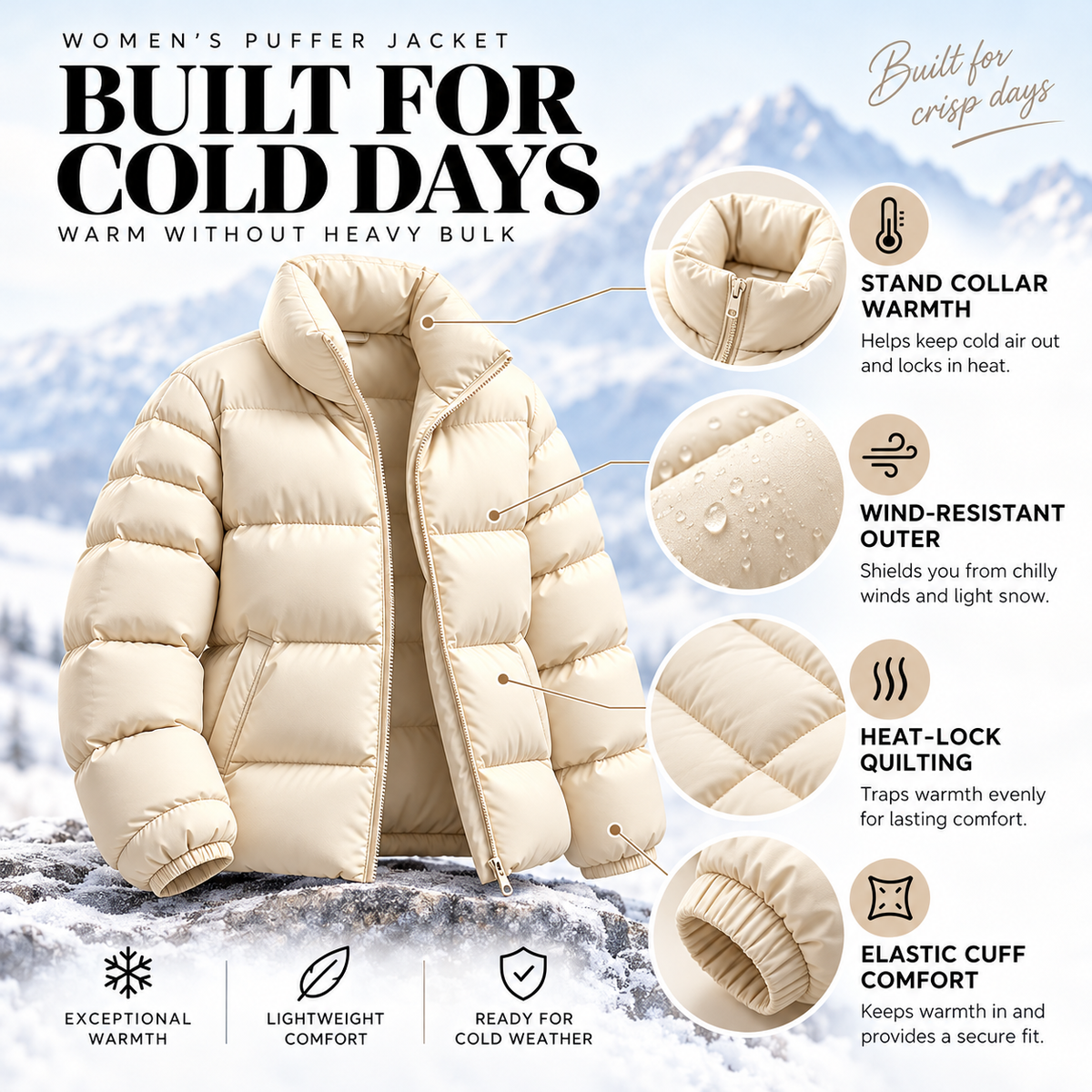 Stand Collar Puffer Jacket, Lightweight Windproof Winter Warm Quilted Coat, S-5XL, 8 Colors