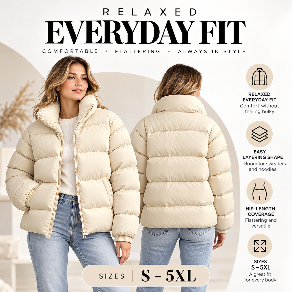 Stand Collar Puffer Jacket, Lightweight Windproof Winter Warm Quilted Coat, S-5XL, 8 Colors