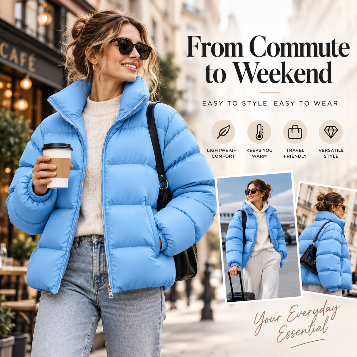 Stand Collar Puffer Jacket, Lightweight Windproof Winter Warm Quilted Coat, S-5XL, 8 Colors