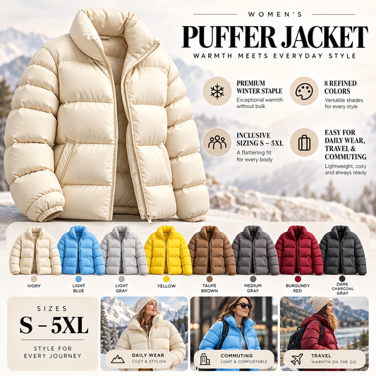 Stand Collar Puffer Jacket, Lightweight Windproof Winter Warm Quilted Coat, S-5XL, 8 Colors