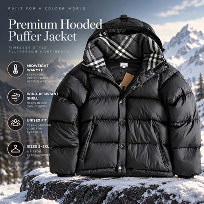 Premium Unisex Hooded Puffer Jacket – Winter Warmth, Wind-Resistant Outerwear, Men's & Women's Sizes S–5XL