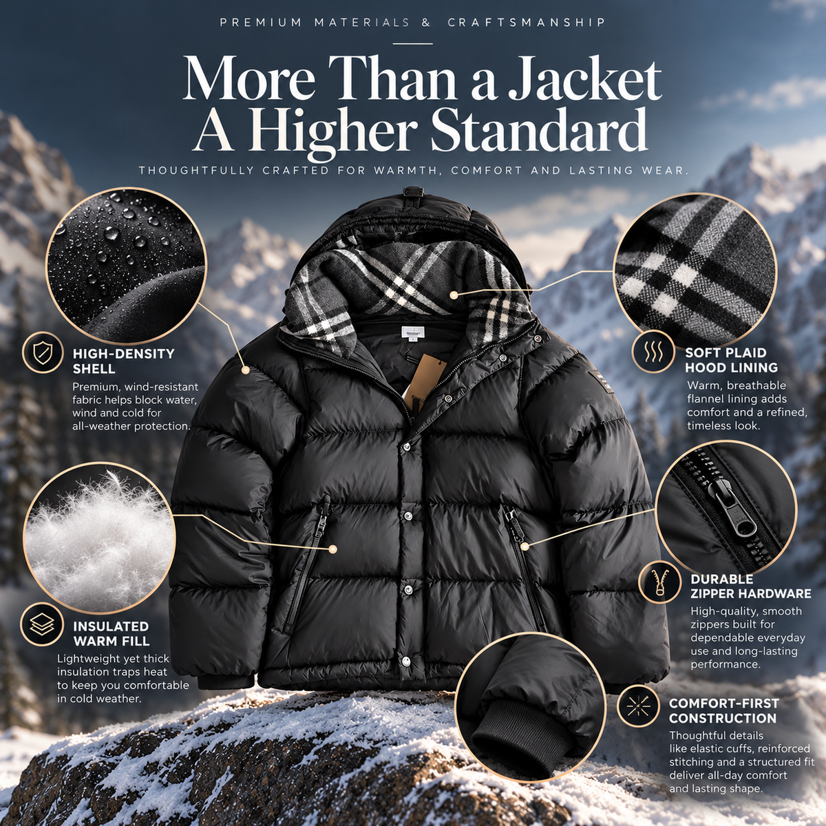Premium Unisex Hooded Puffer Jacket – Winter Warmth, Wind-Resistant Outerwear, Men's & Women's Sizes S–5XL