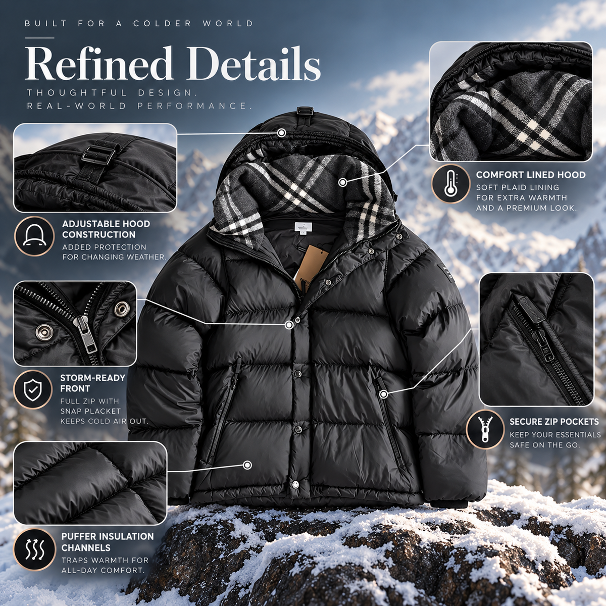 Premium Unisex Hooded Puffer Jacket – Winter Warmth, Wind-Resistant Outerwear, Men's & Women's Sizes S–5XL