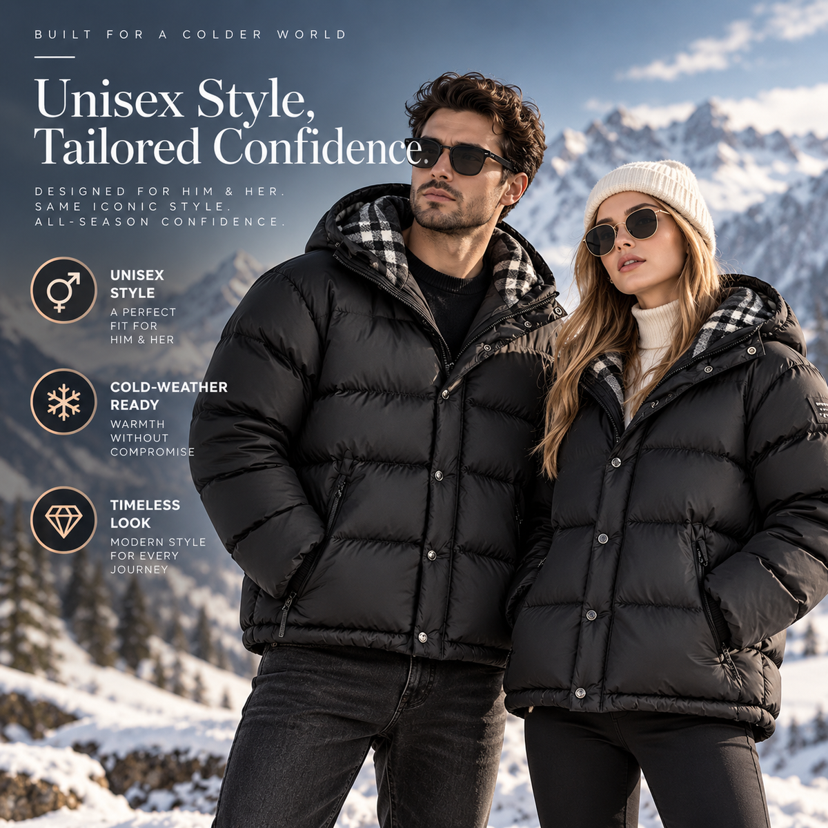 Premium Unisex Hooded Puffer Jacket – Winter Warmth, Wind-Resistant Outerwear, Men's & Women's Sizes S–5XL