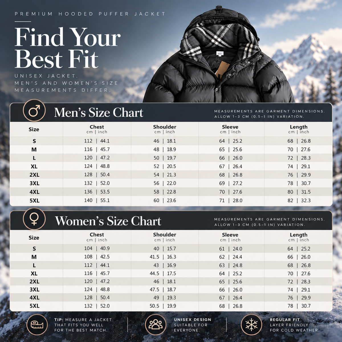 Premium Unisex Hooded Puffer Jacket – Winter Warmth, Wind-Resistant Outerwear, Men's & Women's Sizes S–5XL