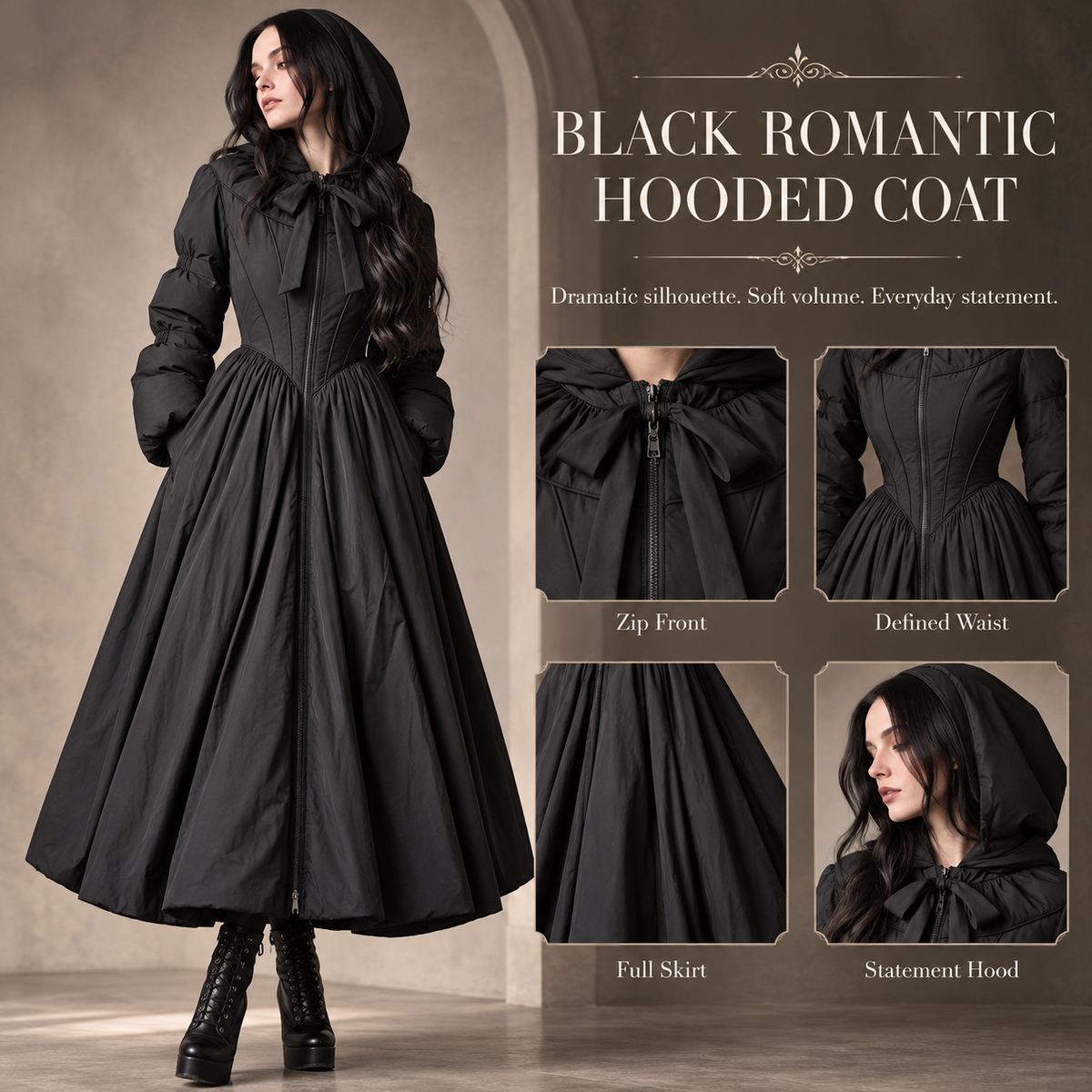 NoirBelle™ Gothic Romantic Hooded Maxi Coat