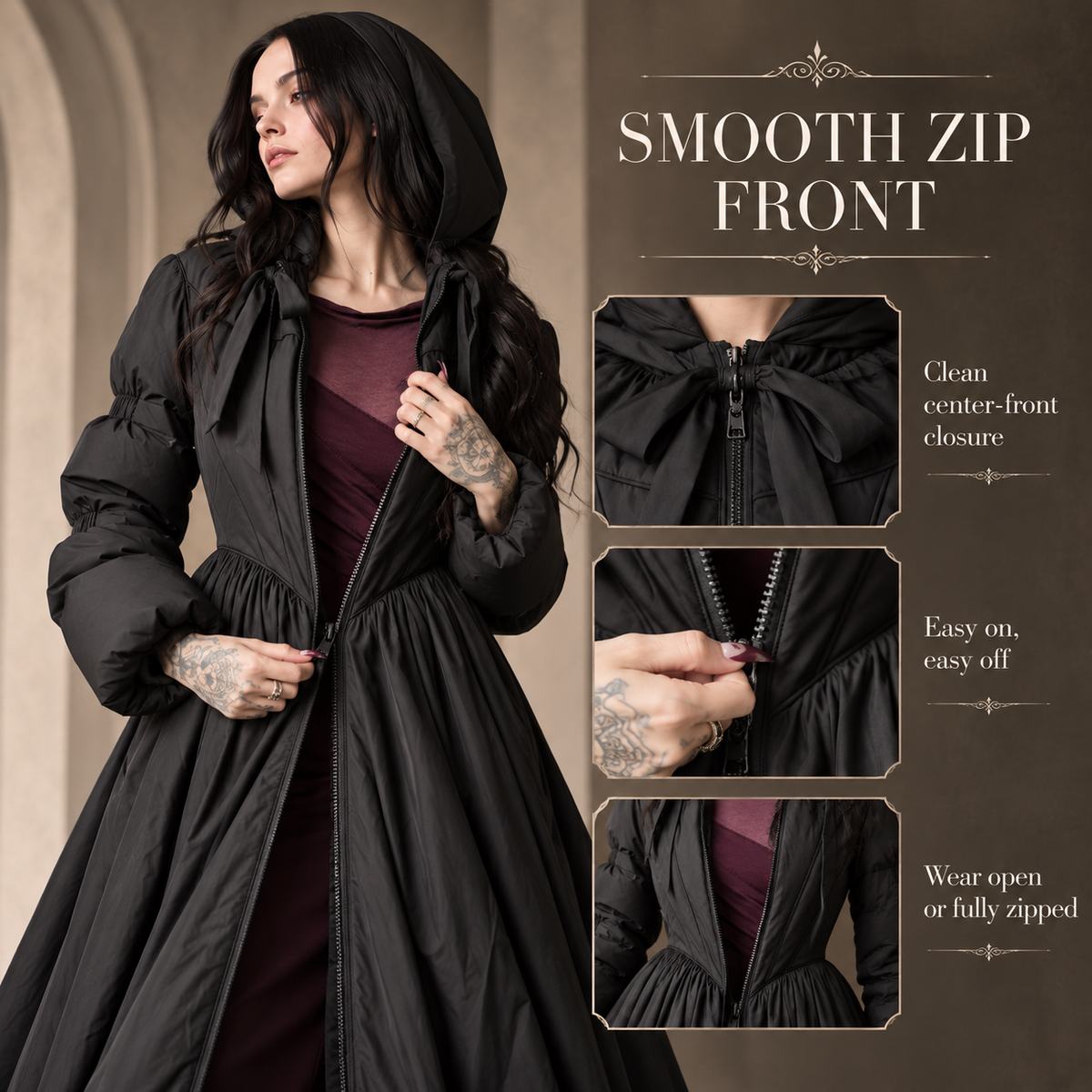 NoirBelle™ Gothic Romantic Hooded Maxi Coat