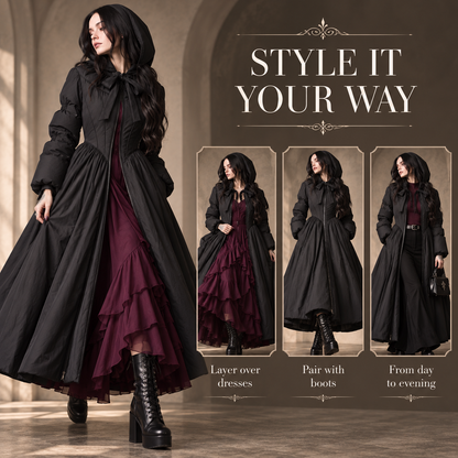 NoirBelle™ Gothic Romantic Hooded Maxi Coat