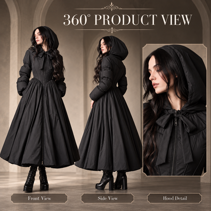 NoirBelle™ Gothic Romantic Hooded Maxi Coat