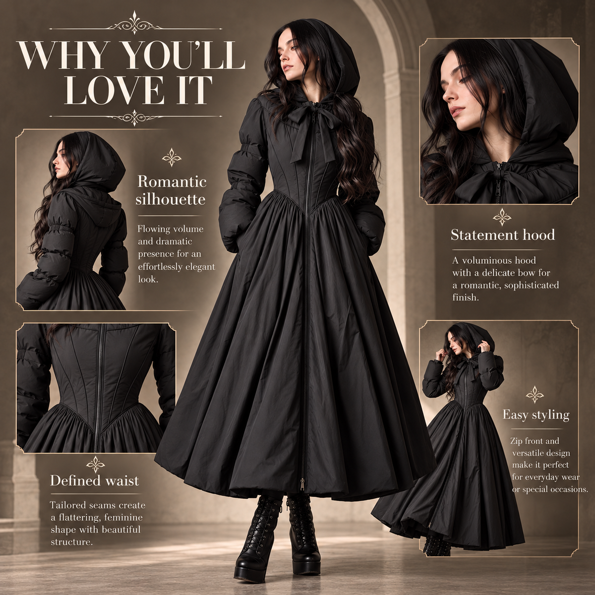NoirBelle™ Gothic Romantic Hooded Maxi Coat
