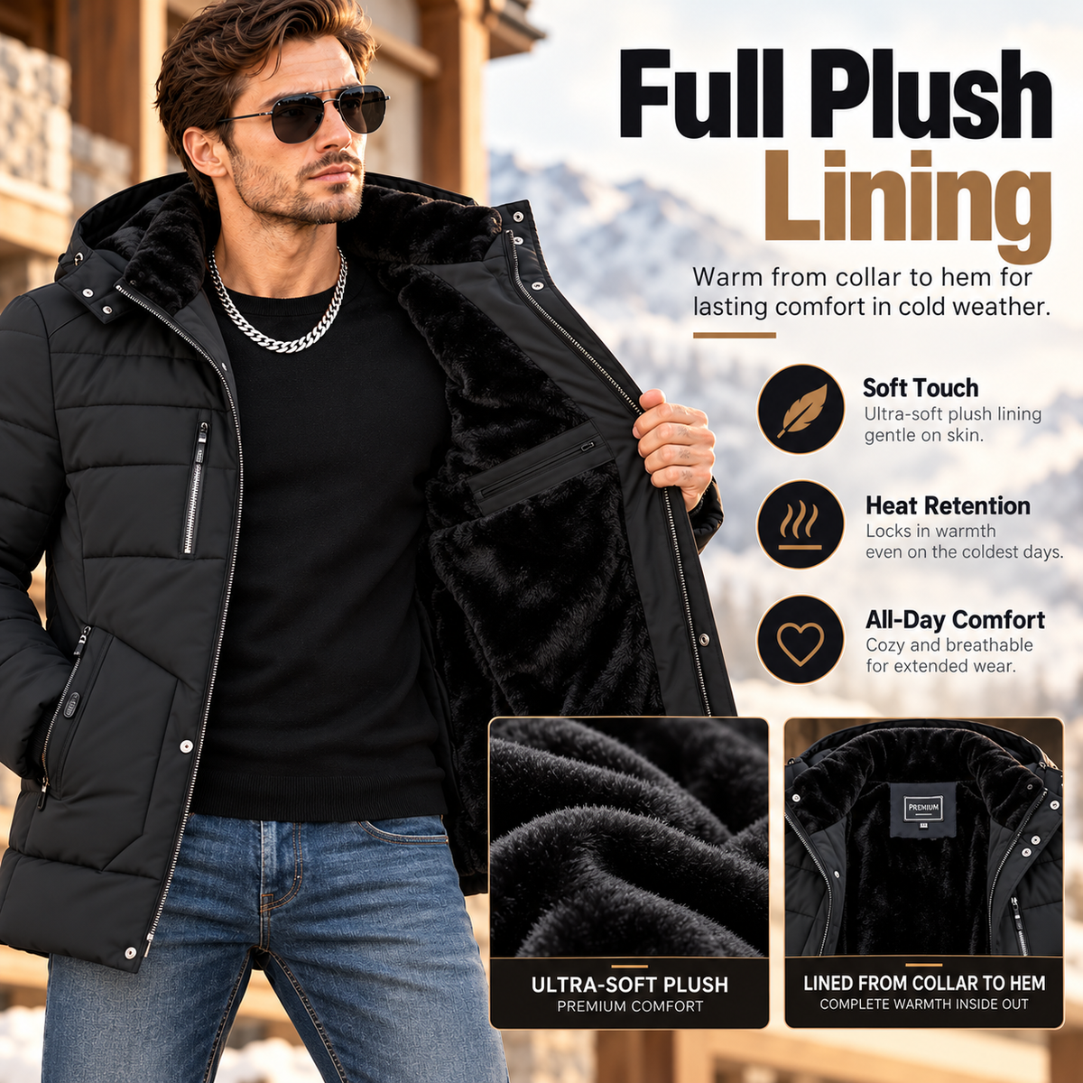 Men's Premium Winter Coat – Warm Plush-Lined Hooded Jacket