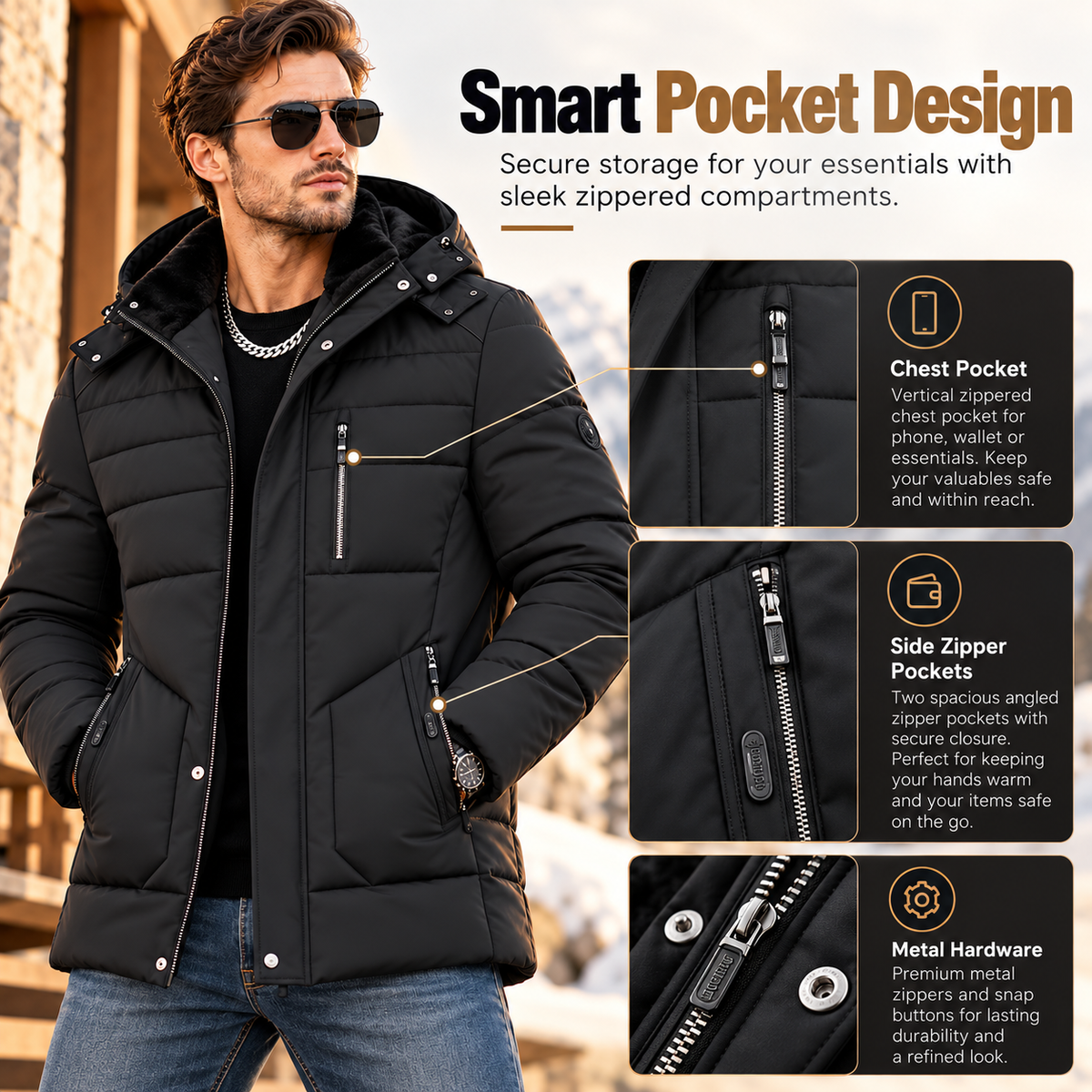 Men's Premium Winter Coat – Warm Plush-Lined Hooded Jacket