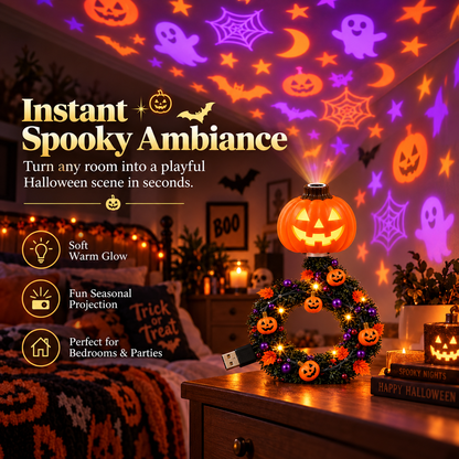 Christmas & Halloween Holiday Projector Night Light Set, USB LED Wreath Projection Lamps, Ceiling Wall Festive Decor