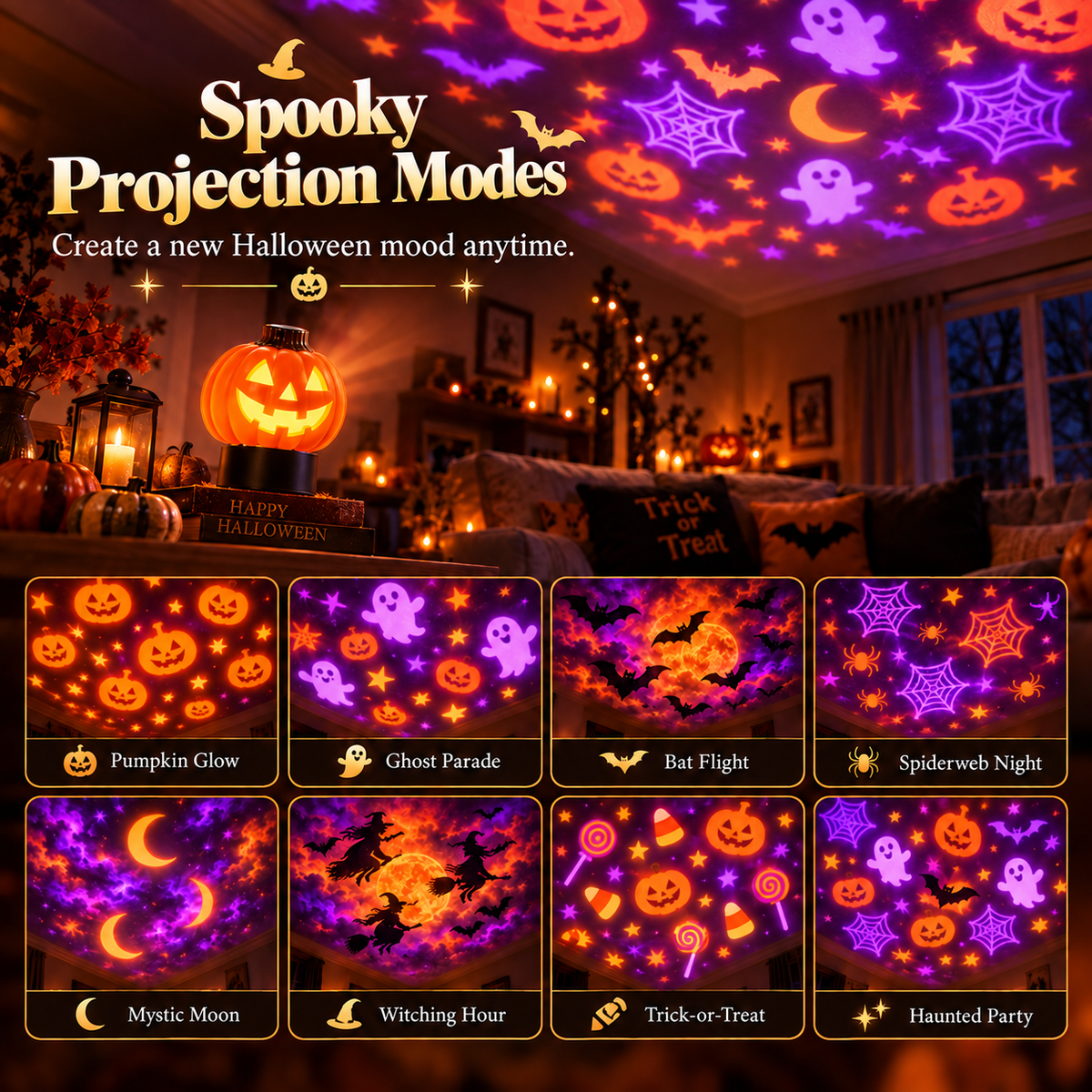Christmas & Halloween Holiday Projector Night Light Set, USB LED Wreath Projection Lamps, Ceiling Wall Festive Decor