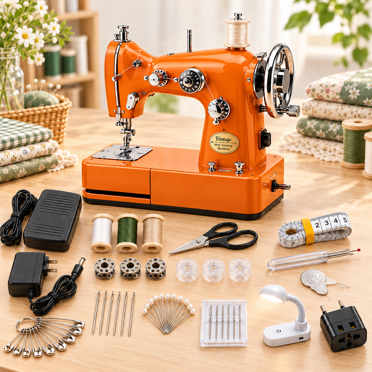 Vintage Mini Sewing Machine, Portable Retro Desktop Sewing Machine, Dual Power Handheld Sewing Kit