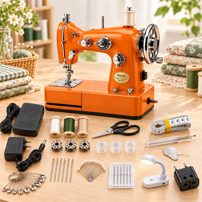 Vintage Mini Sewing Machine, Portable Retro Desktop Sewing Machine, Dual Power Handheld Sewing Kit