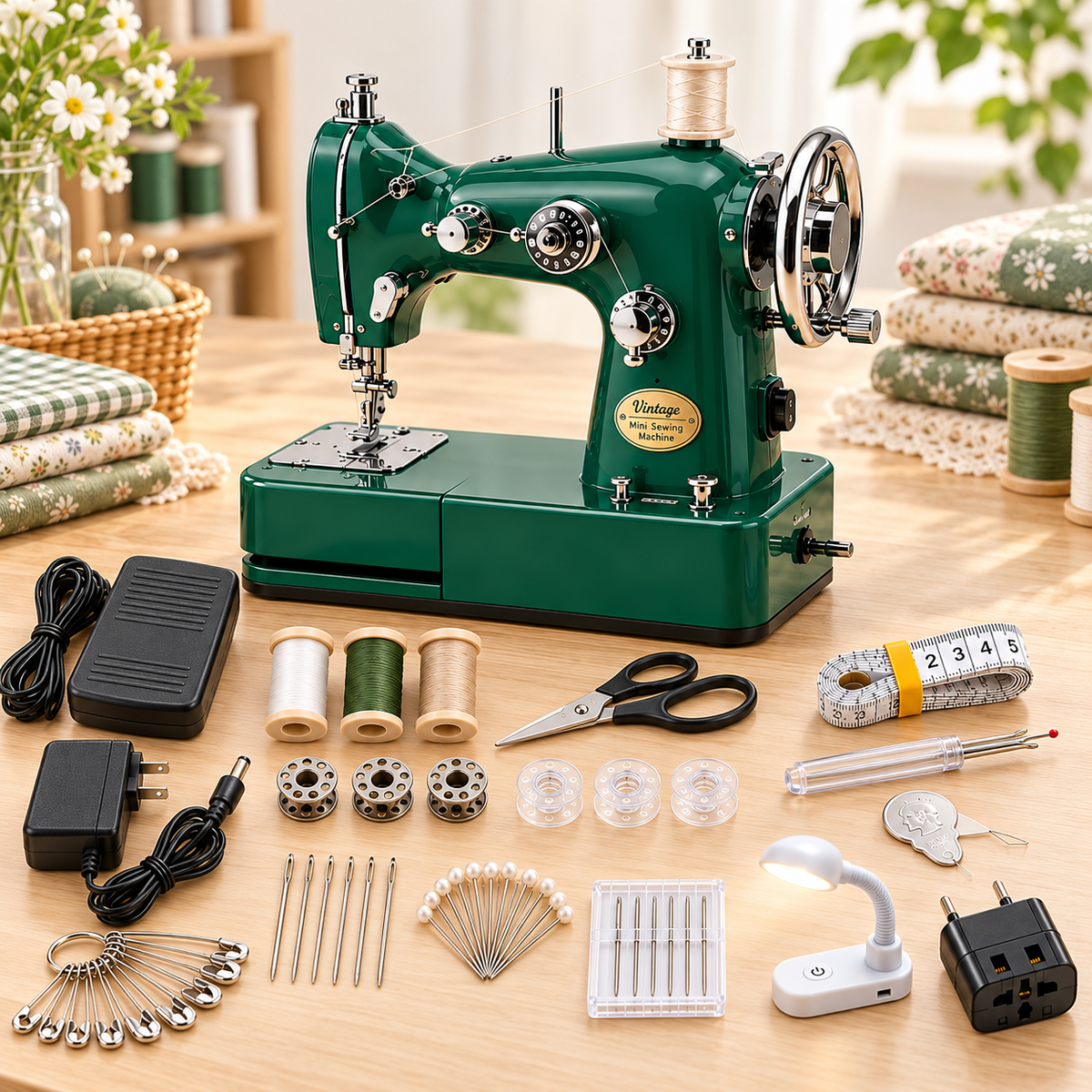 Vintage Mini Sewing Machine, Portable Retro Desktop Sewing Machine, Dual Power Handheld Sewing Kit