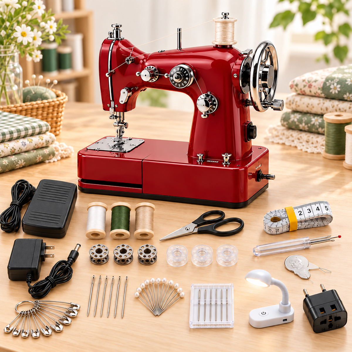 Vintage Mini Sewing Machine, Portable Retro Desktop Sewing Machine, Dual Power Handheld Sewing Kit