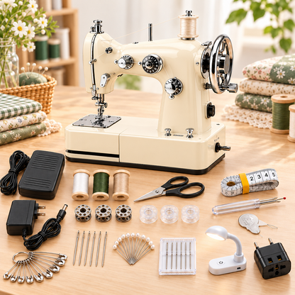 Vintage Mini Sewing Machine, Portable Retro Desktop Sewing Machine, Dual Power Handheld Sewing Kit