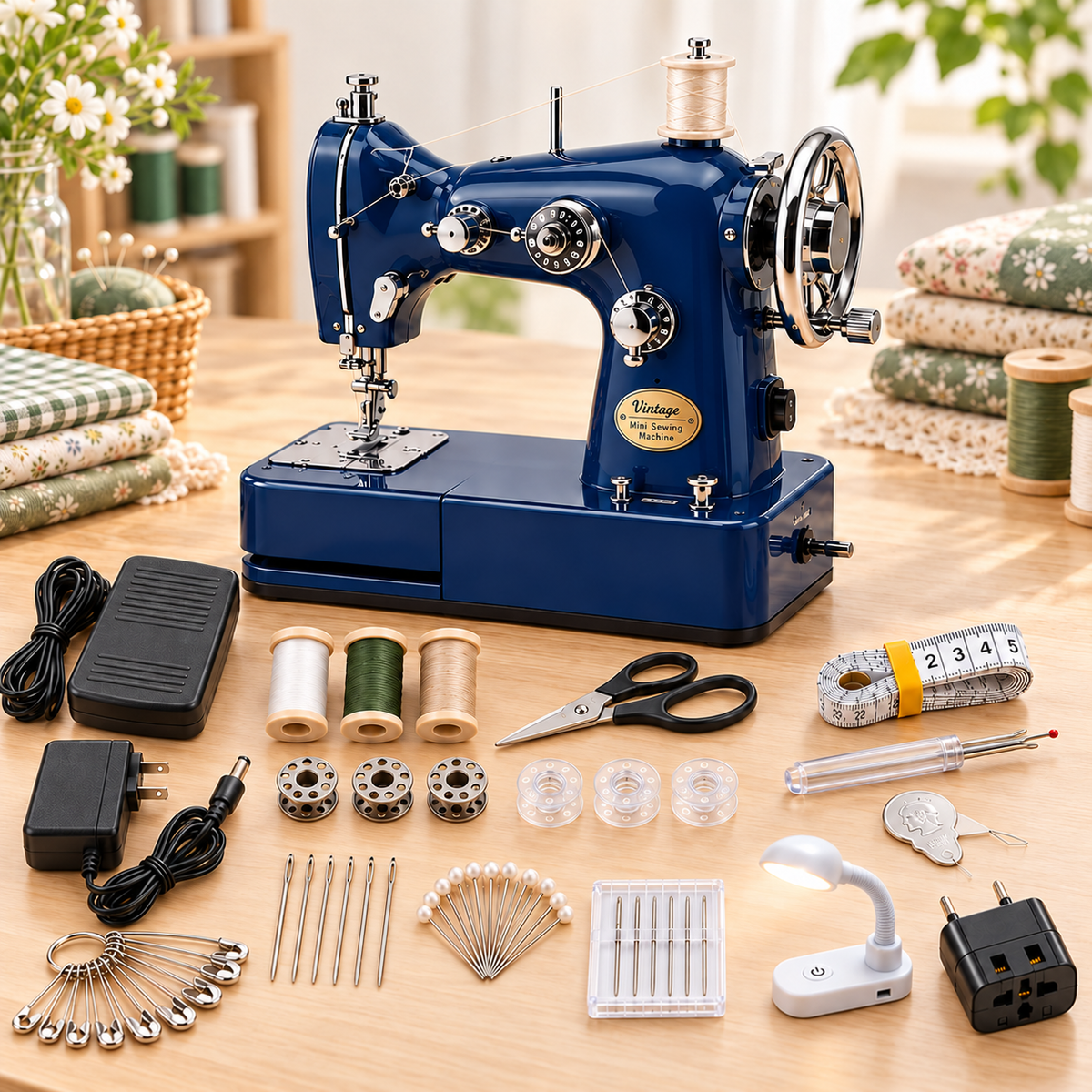 Vintage Mini Sewing Machine, Portable Retro Desktop Sewing Machine, Dual Power Handheld Sewing Kit