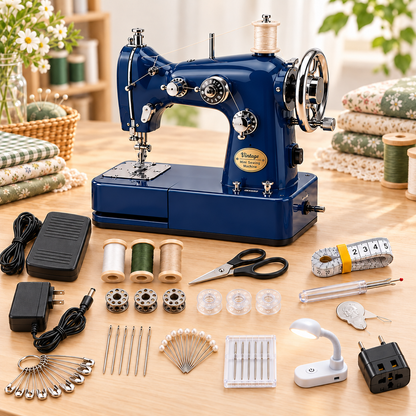 Vintage Mini Sewing Machine, Portable Retro Desktop Sewing Machine, Dual Power Handheld Sewing Kit