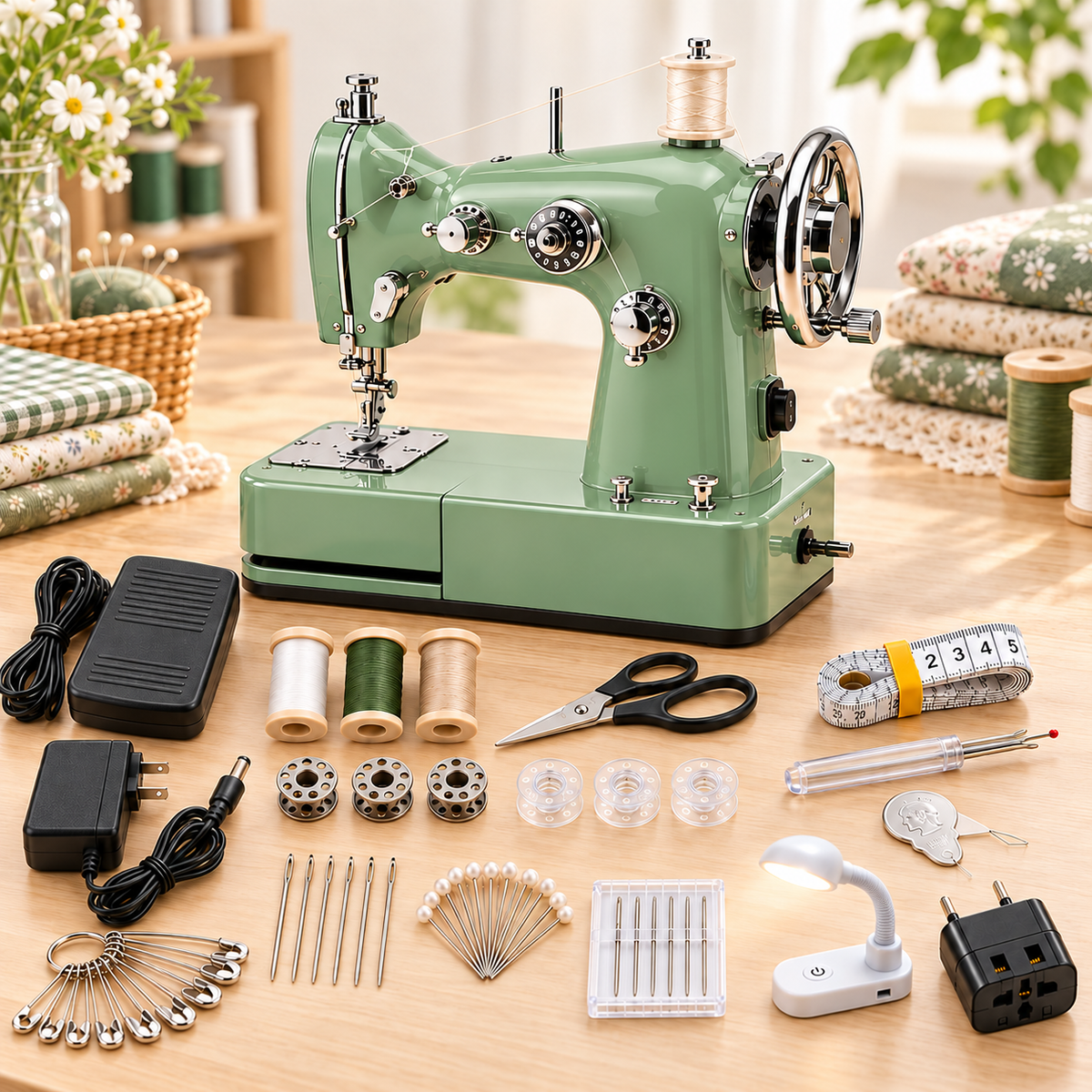 Vintage Mini Sewing Machine, Portable Retro Desktop Sewing Machine, Dual Power Handheld Sewing Kit