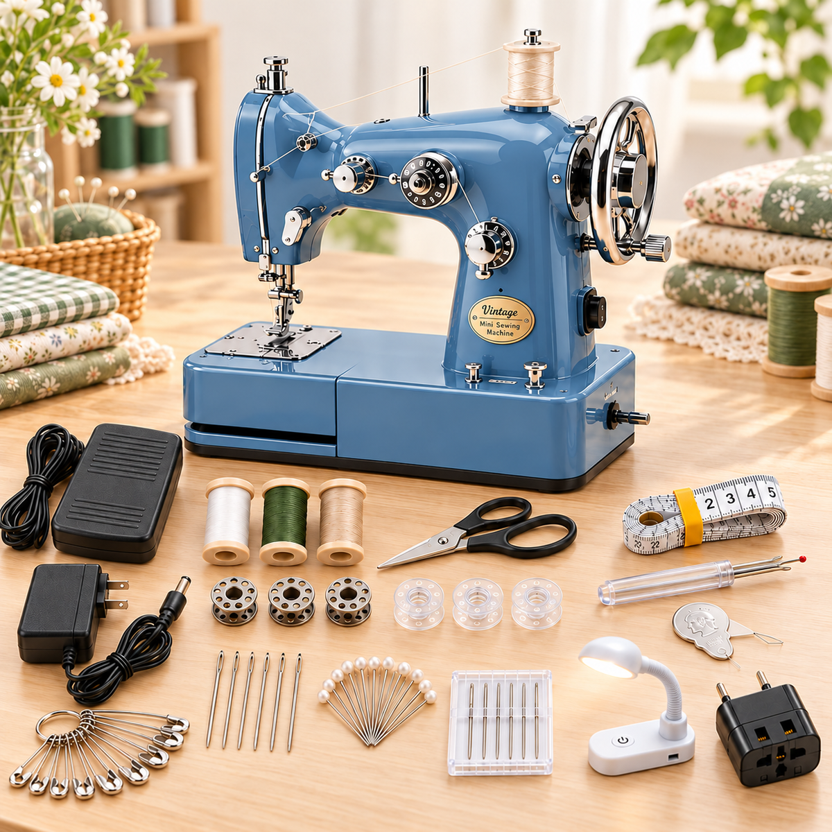 Vintage Mini Sewing Machine, Portable Retro Desktop Sewing Machine, Dual Power Handheld Sewing Kit