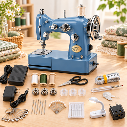 Vintage Mini Sewing Machine, Portable Retro Desktop Sewing Machine, Dual Power Handheld Sewing Kit