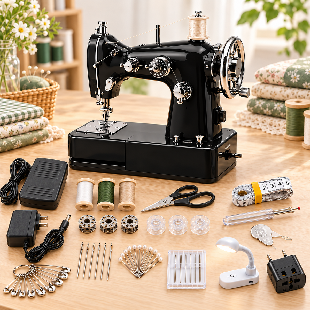 Vintage Mini Sewing Machine, Portable Retro Desktop Sewing Machine, Dual Power Handheld Sewing Kit
