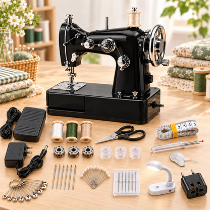 Vintage Mini Sewing Machine, Portable Retro Desktop Sewing Machine, Dual Power Handheld Sewing Kit